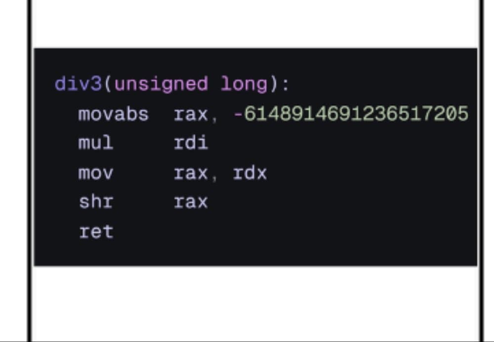 C++ division by three compiled into assembly using a magic multiplier and a right shift