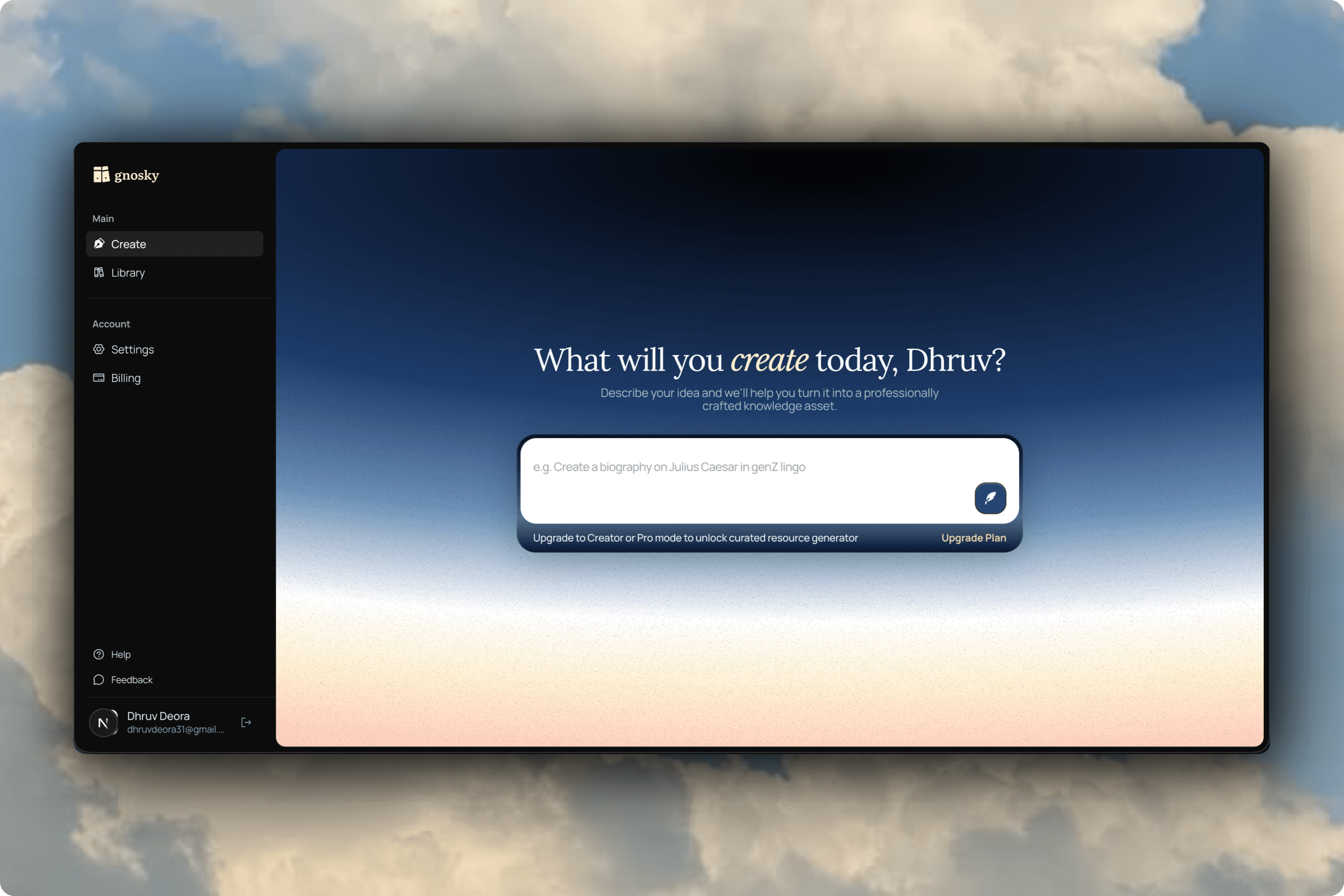 Gnosky AI SaaS dashboard